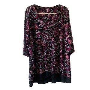 Catherines Womens Plus Size 1X Multicolor Paisley Print Stretch Tunic Top Blouse